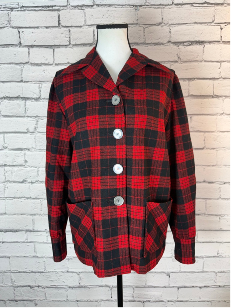 Women's Pendleton Jacket Blazer Vintage Red Black Plaid Wool Size
